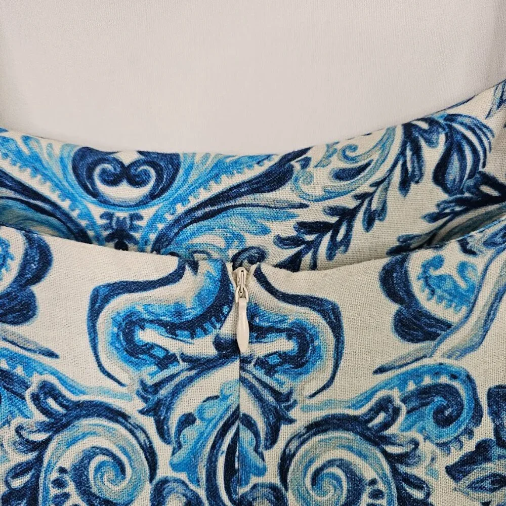 NWT MSK Linen Midi Dress SPELLBOUND BLUE & WHITE FLORAL size L 12-14 Sundress - Picture 10 of 12